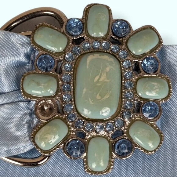 (2/$20) Blue Sash Adjustable Rhinestone Buckle Belt - Picture 4 of 6